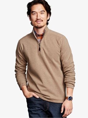 Johnston & Murphy Mens Reversible Solid Quarter Zip Oatmeal Sweatshirt Size M